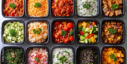 Healthy Meal Prep Containers With Various Dishes for a Week © olegganko