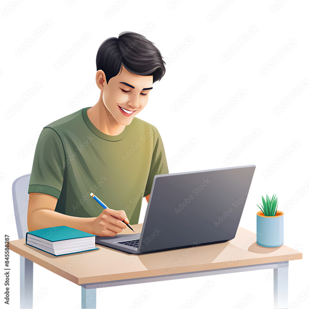 Young businessman working with computer remotely Young businessman working with computer remotely