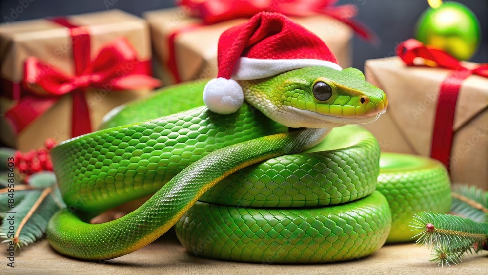 Fototapeta premium A New Year's card, a banner, a snake - the symbol of 2025. Chinese calendar. New Year's background.