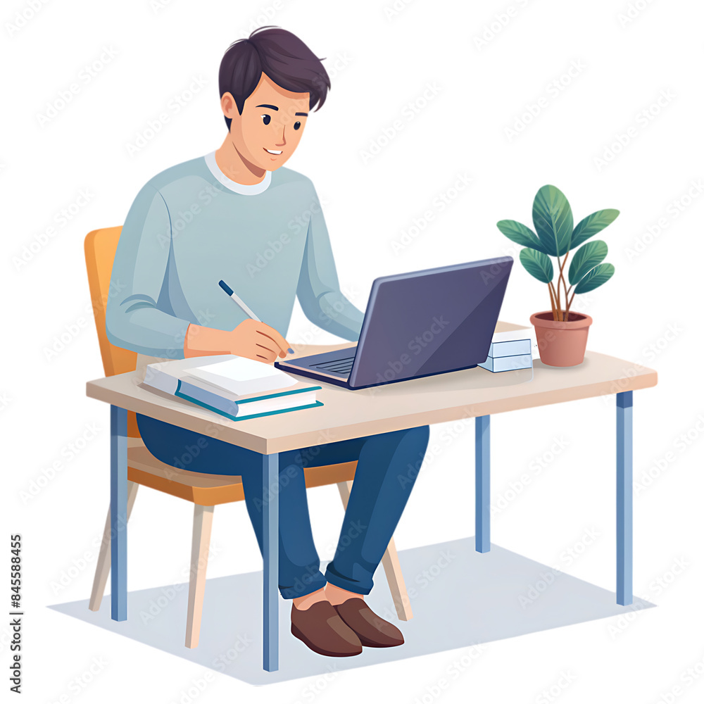 Young businessman working with computer remotely Young businessman working with computer remotely