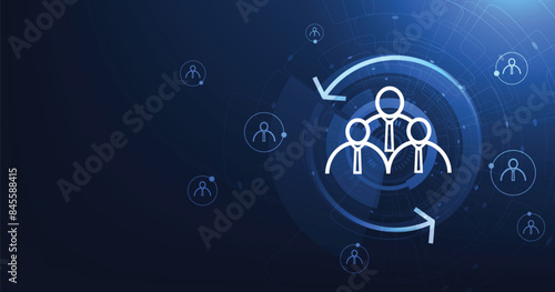 HR management concept. HR management selection, Human resource changes, personnel update, recruitment employment, Human resource management technology on a blue background.