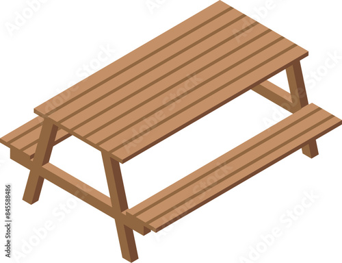 Illustration featuring a wooden picnic table, perfect for enjoying outdoor meals and gatherings