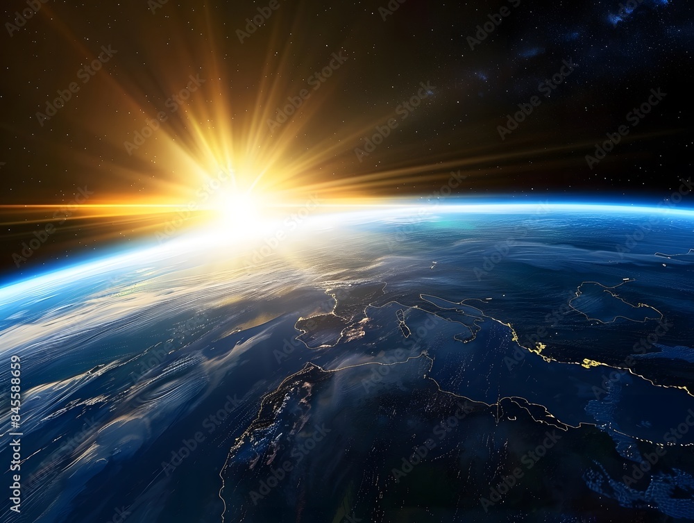 Shining Celestial Body: Earth's Radiant Aura. earth from space with shining background Shining Celestial Body: Earth's Radiant Aura. earth from space with shining background