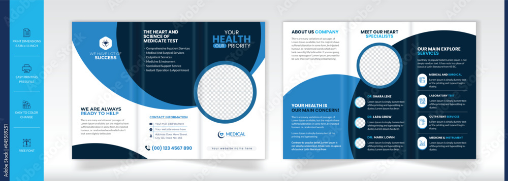 Medical service trifold brochure design and Modern trifold business brochure design template with A4 design Medical service trifold brochure design and Modern trifold business brochure design template with A4 design