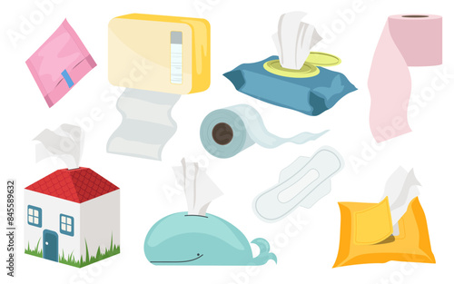 Personal female hygiene items for everyday care procedure set isolated on white background