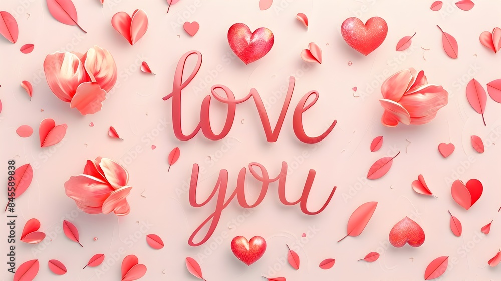 Loving Message of Red Hearts and Flowers Loving Message of Red Hearts and Flowers
