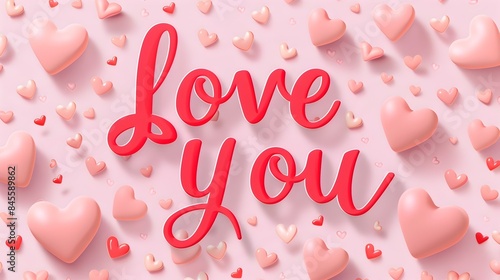 Romantic Love You Text Message with Hearts Background