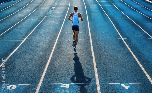 Athlete Running on Blue Track During Daytime