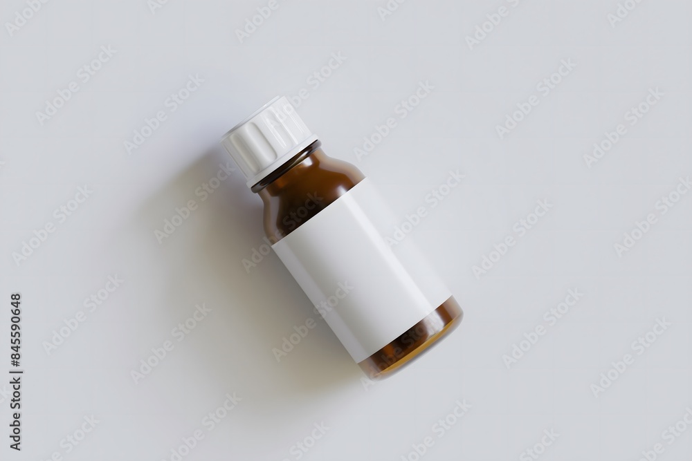 Packaging bottle brown color and white blank label for medicine, pill or supplement, cosmetic, chemical and etc on white background Packaging bottle brown color and white blank label for medicine, pill or supplement, cosmetic, chemical and etc on white background