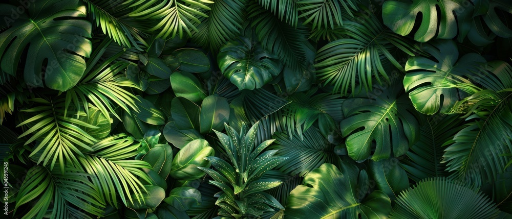 Close-up of lush green tropical foliage. Close-up of lush green tropical foliage.