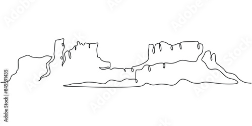 Mountain landscape, Canyon, Desert in the south, Rocky Mountains continuous line drawing wild nature