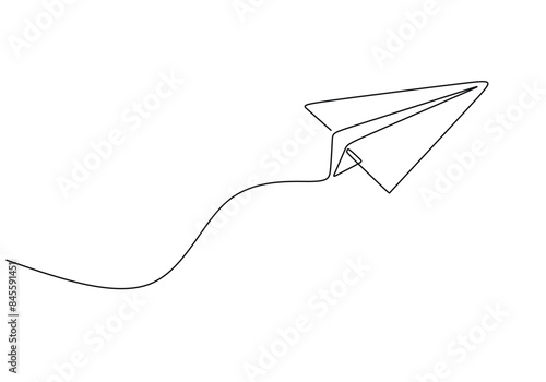 Paper plane craft in continuous line drawing style. Vector illustration minimalist design hand drawn