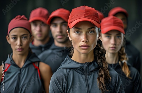 Focused Athlete in Red Cap Leading a Team During Outdoor Training