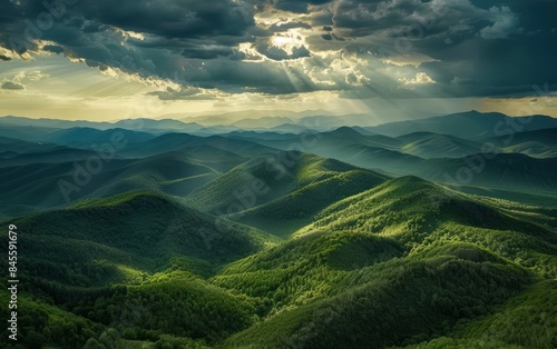 Sunrays over Mountain Landscape