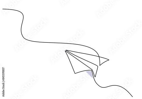 Paper plane craft in continuous line drawing style. Vector illustration minimalist design hand drawn
