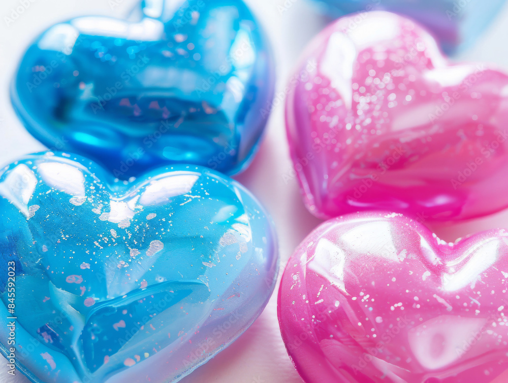 A row of four hearts, two of which are blue and two of which are pink A row of four hearts, two of which are blue and two of which are pink