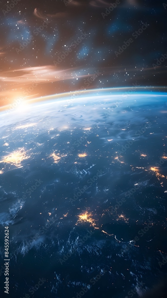 Radiant Planet: Shining Among the Stars. earth from space with shining background Radiant Planet: Shining Among the Stars. earth from space with shining background