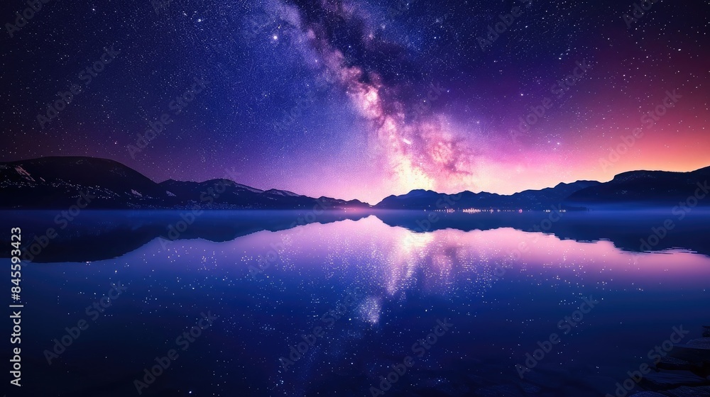 Cosmic Serenity: Milky Way's Reflection in Pristine Lake Cosmic Serenity: Milky Way's Reflection in Pristine Lake