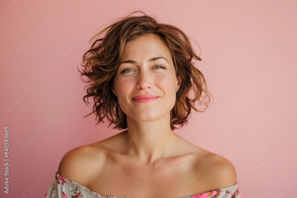 A close up portrait of a woman with a subtle smile A close up portrait of a woman with a subtle smile