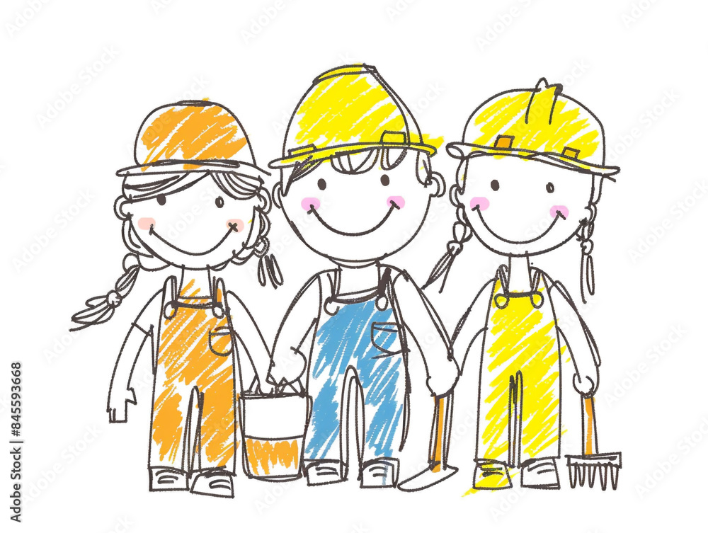 Children's illustration in stickman style about construction workers isolated on white background.
Children's illustration in stickman style about construction workers isolated on white background.