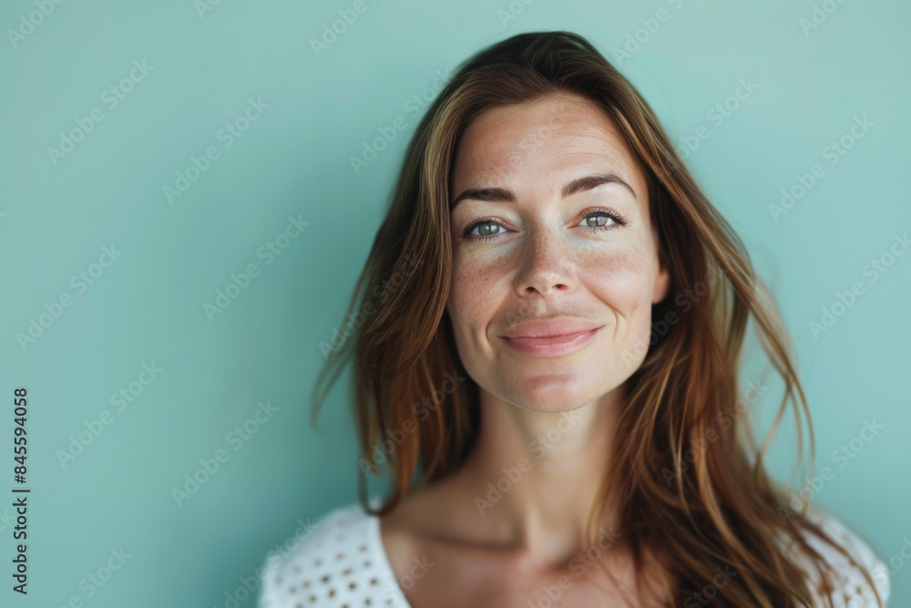 A close up portrait of a woman with a subtle smile A close up portrait of a woman with a subtle smile