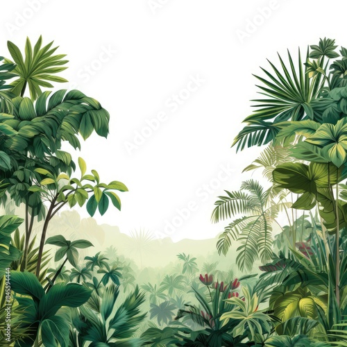 Serene Jungle Canopy Illustration with White Background
