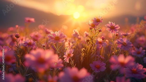 **Springtime sunrise over a field on a solid background © coco