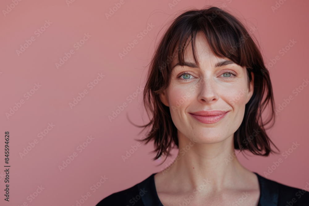 A close up portrait of a woman with a subtle smile A close up portrait of a woman with a subtle smile