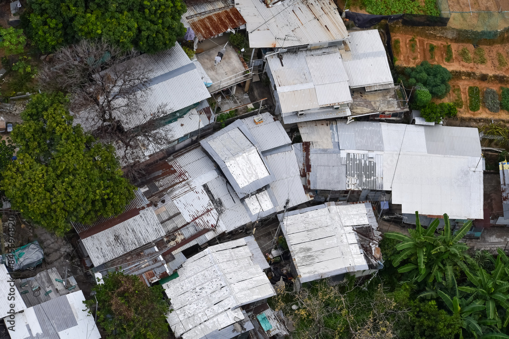 High angle view of squatter houses in rural in Hong Kong. Rural scene and living scene. High angle view of squatter houses in rural in Hong Kong. Rural scene and living scene.