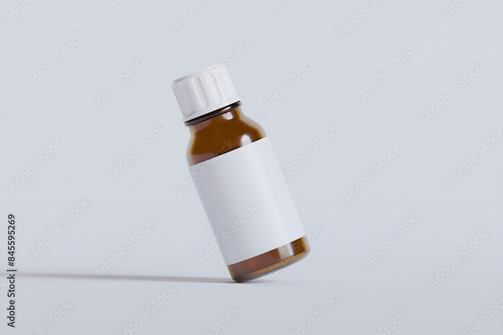 Packaging bottle brown color and white blank label for medicine, pill or supplement, cosmetic, chemical and etc on white background Packaging bottle brown color and white blank label for medicine, pill or supplement, cosmetic, chemical and etc on white background