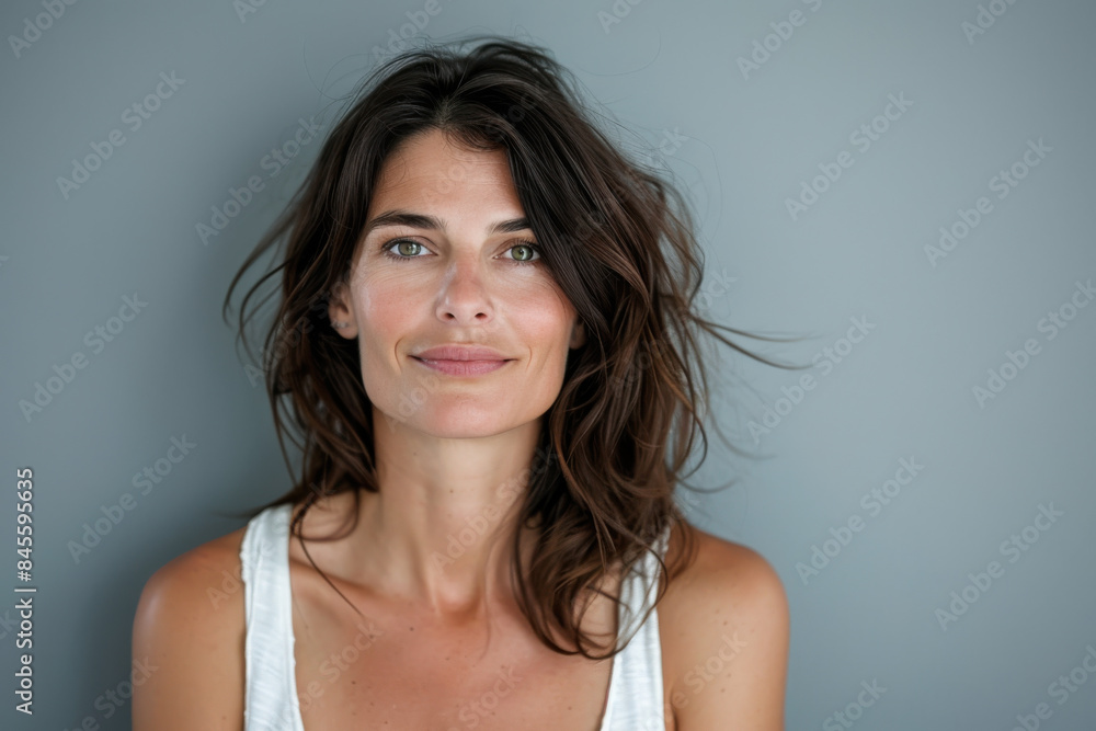 A close up portrait of a woman with a subtle smile A close up portrait of a woman with a subtle smile