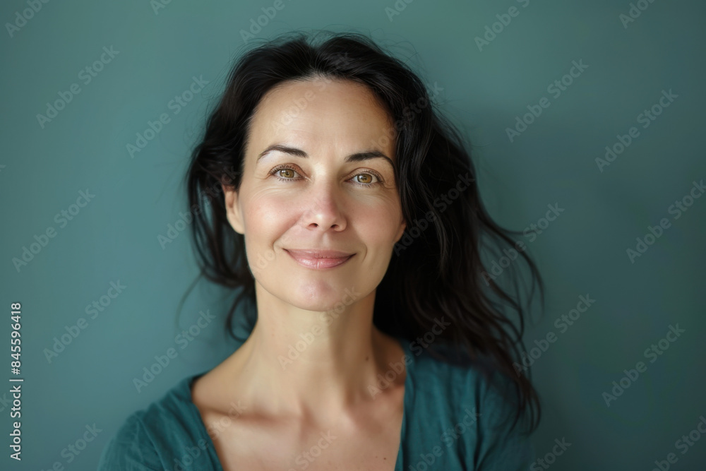 A close up portrait of a woman with a subtle smile A close up portrait of a woman with a subtle smile
