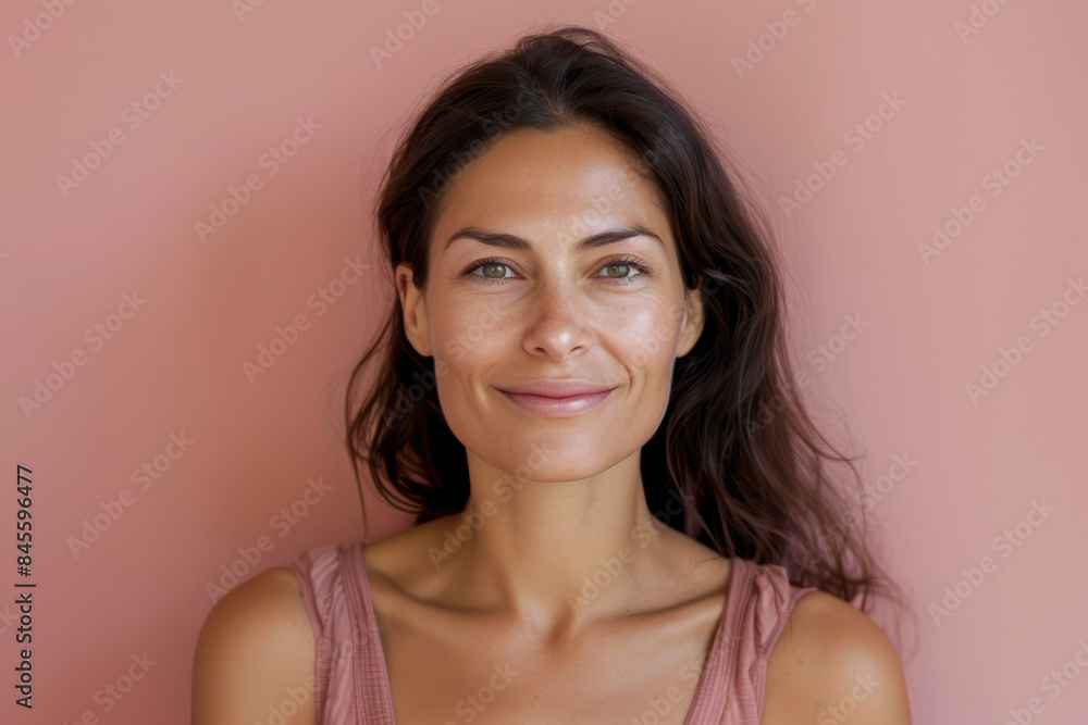A close up portrait of a woman with a subtle smile A close up portrait of a woman with a subtle smile