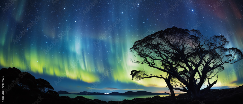 Fototapeta premium The Southern Lights, Aurora Australis Painting the Night Sky with Spectacular Colors.