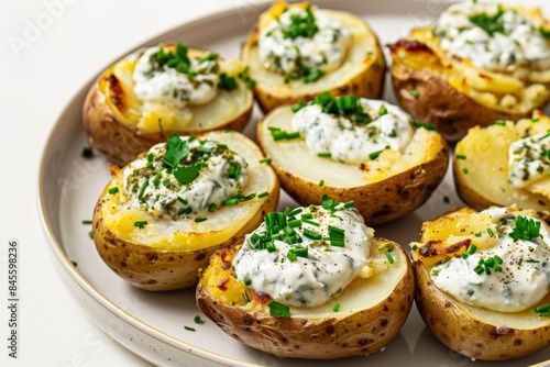 Fluffy Interior, Crispy Skin: Baked Potatoes with Creamy Herb Topping