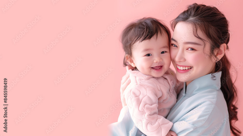 Chinese mother holding her baby with her arm and lifting up playing fun Chinese mother holding her baby with her arm and lifting up playing fun