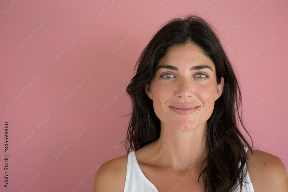 A close up portrait of a woman with a subtle smile A close up portrait of a woman with a subtle smile