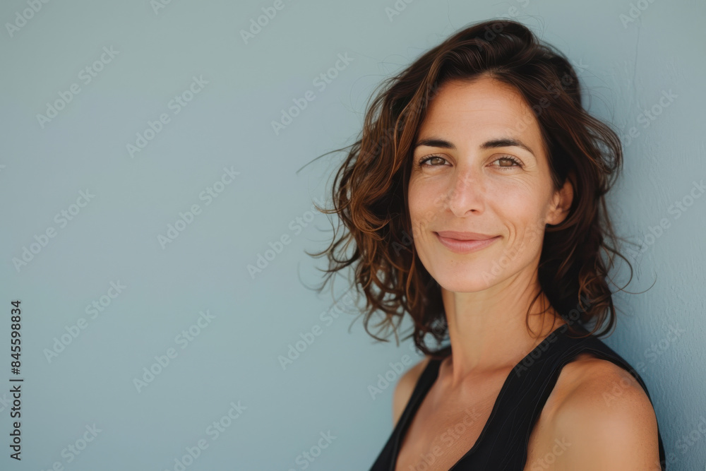 A close up portrait of a woman with a subtle smile A close up portrait of a woman with a subtle smile