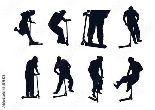 Stunt Scooter Tricks Silhouettes Pack 2D Flat Vector Illustrations