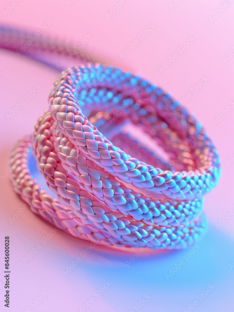 Pastel pink and blue braided rope coiled in a loop Pastel pink and blue braided rope coiled in a loop