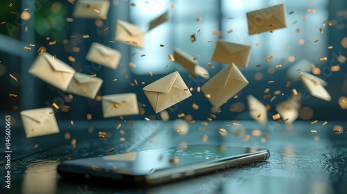 Digital Deluge: Envelopes Hovering Overwhelmed Smartphone