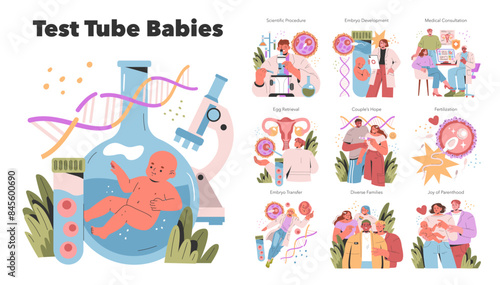 Test Tube Babies. Flat Vector Illustration