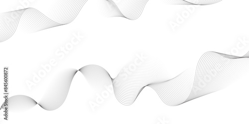 Abstract grey, white smooth element swoosh speed wave modern stream background. Wave with lines created using blend tool. Abstract frequency sound wave lines and twisted curve lines background.
