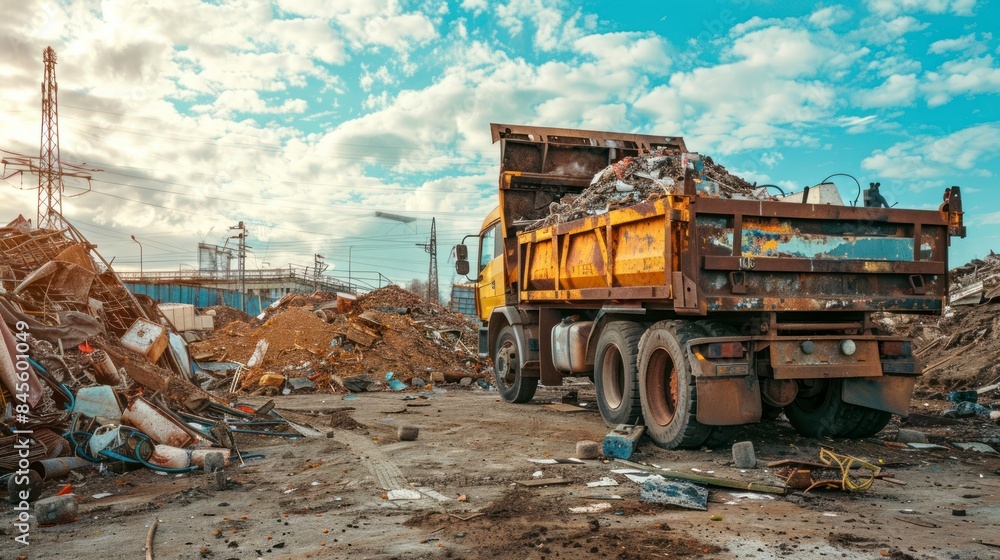 Skip containers in a junkyard hold recyclable scrap and rust, undergoing sorting for efficient garbage and metal reuse, contributing to landfill waste reduction and environmental sustainability. Skip containers in a junkyard hold recyclable scrap and rust, undergoing sorting for efficient garbage and metal reuse, contributing to landfill waste reduction and environmental sustainability.