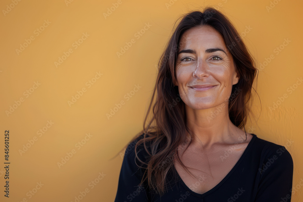 A close up portrait of a woman with a subtle smile A close up portrait of a woman with a subtle smile