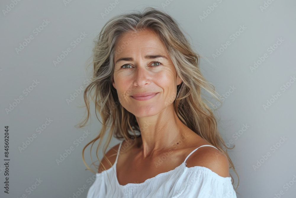 A close up portrait of a woman with a subtle smile A close up portrait of a woman with a subtle smile