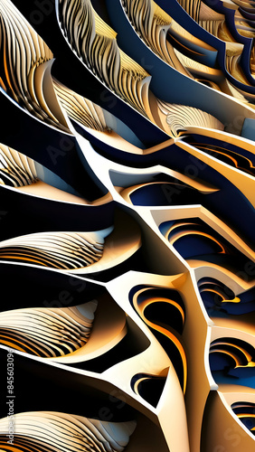 Abstract Gold and Blue Floral Pattern With Light Background