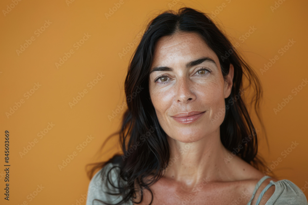 A close up portrait of a woman with a subtle smile A close up portrait of a woman with a subtle smile