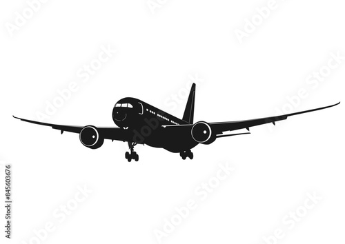 The Silhouette of the Landing Aircraft. The Concept of Travel and Summer Holidays. Vector.