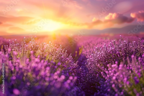 Enchanting Lavender Field at Sunset - Perfect Nature Scene for Posters, Cards, and Wall Art © spyrakot